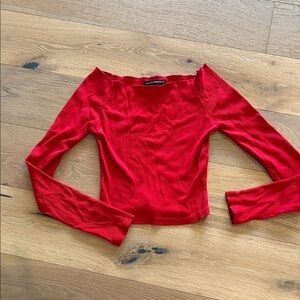 Brandy Melville Red Long Sleeve Ribbed Tee